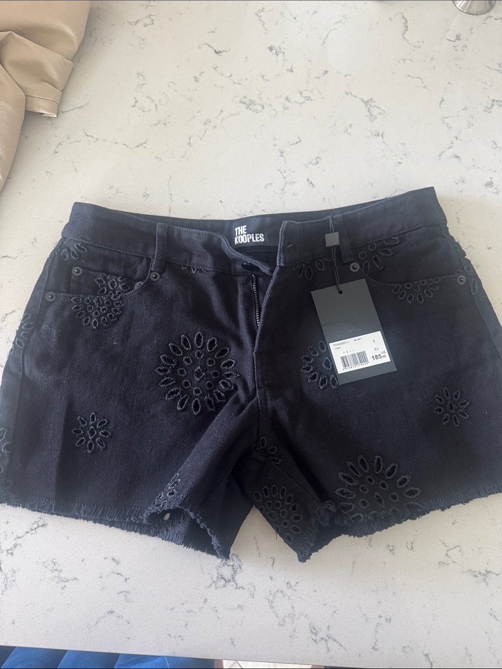 The Kooples Black Floral Eyelet Denim Shorts